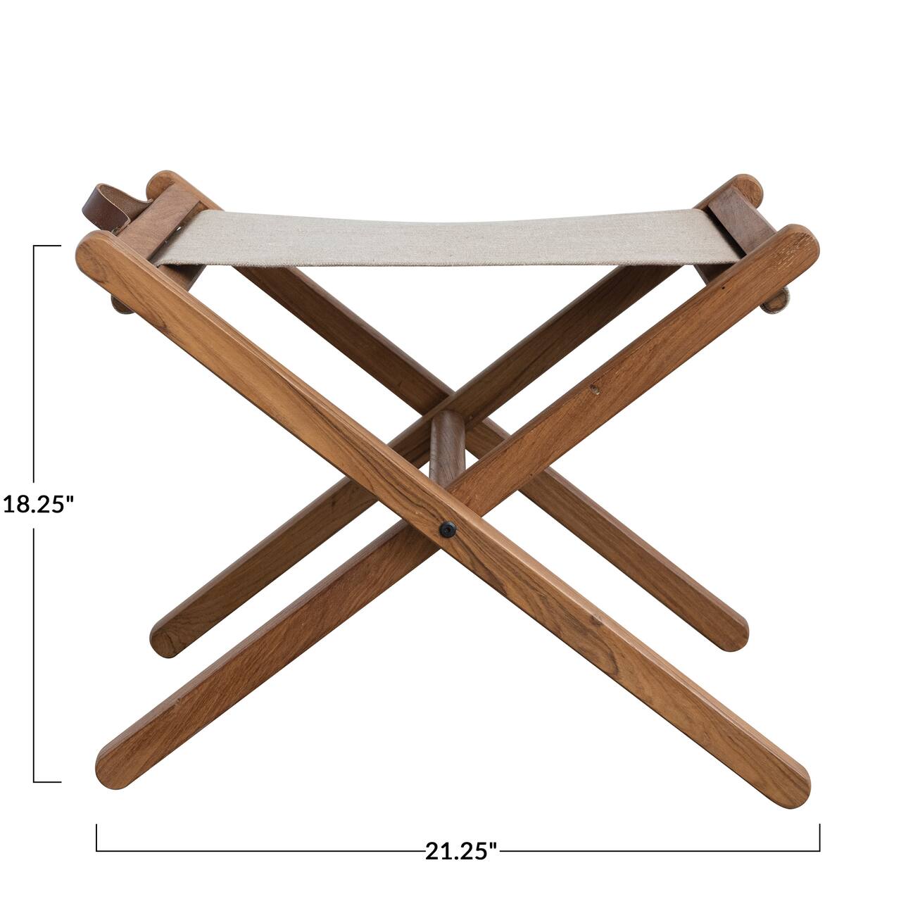 Hello Honey® 21" Natural Teak Wood & Linen Folding Stool